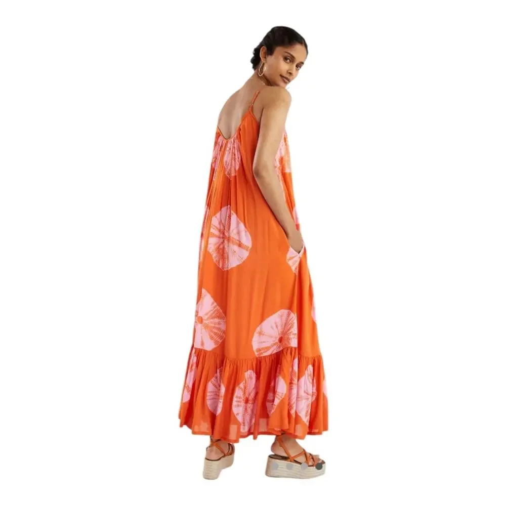 Anthropologie Norblack Norwhite Women's Orange Pink Flowy Tie Dye Maxi Dress S - Picture 9 of 10